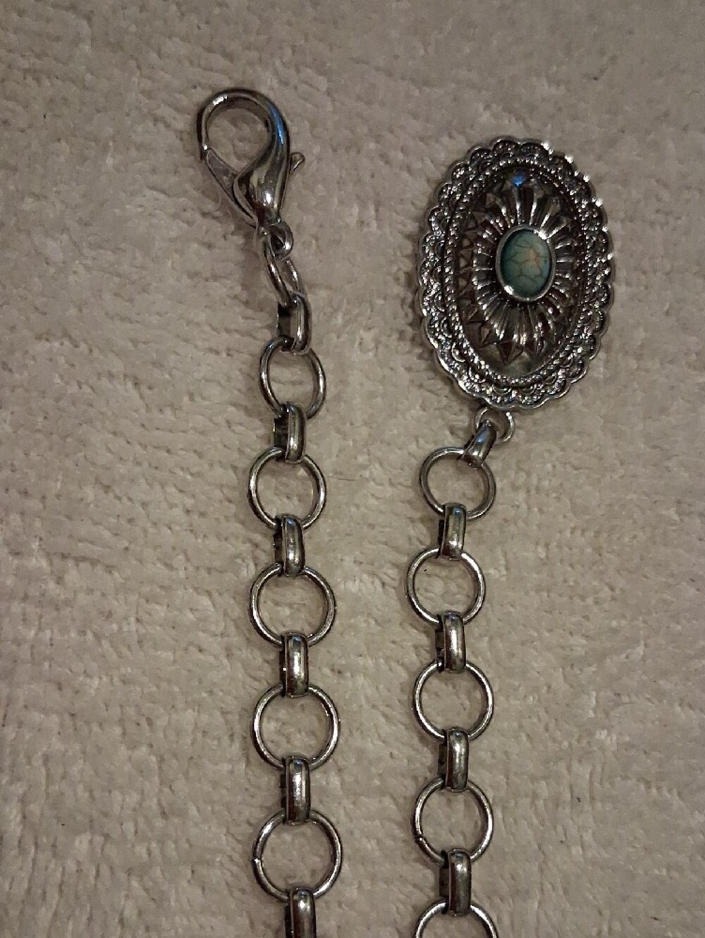 Silver-Tone Oval Concho Belt with Turquoise Accents - Picture 3 of 4